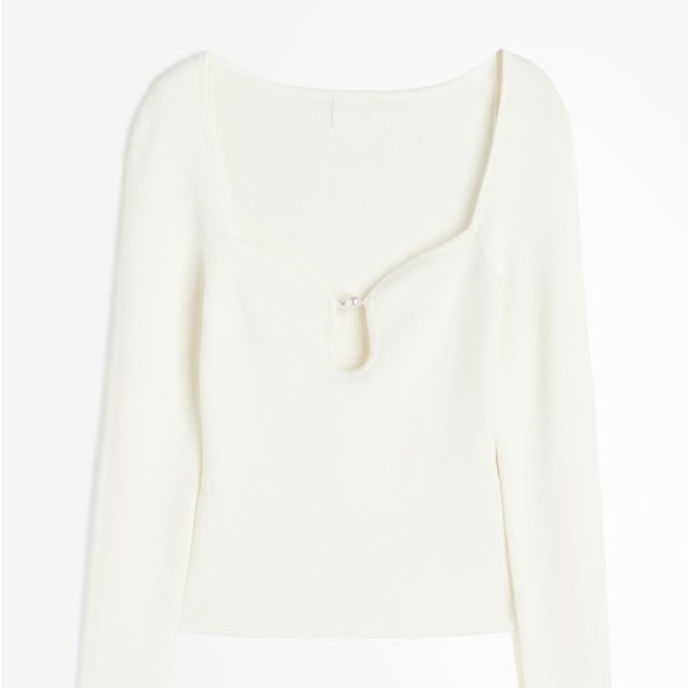 HM Cream Pearl detail long sleeve knit top